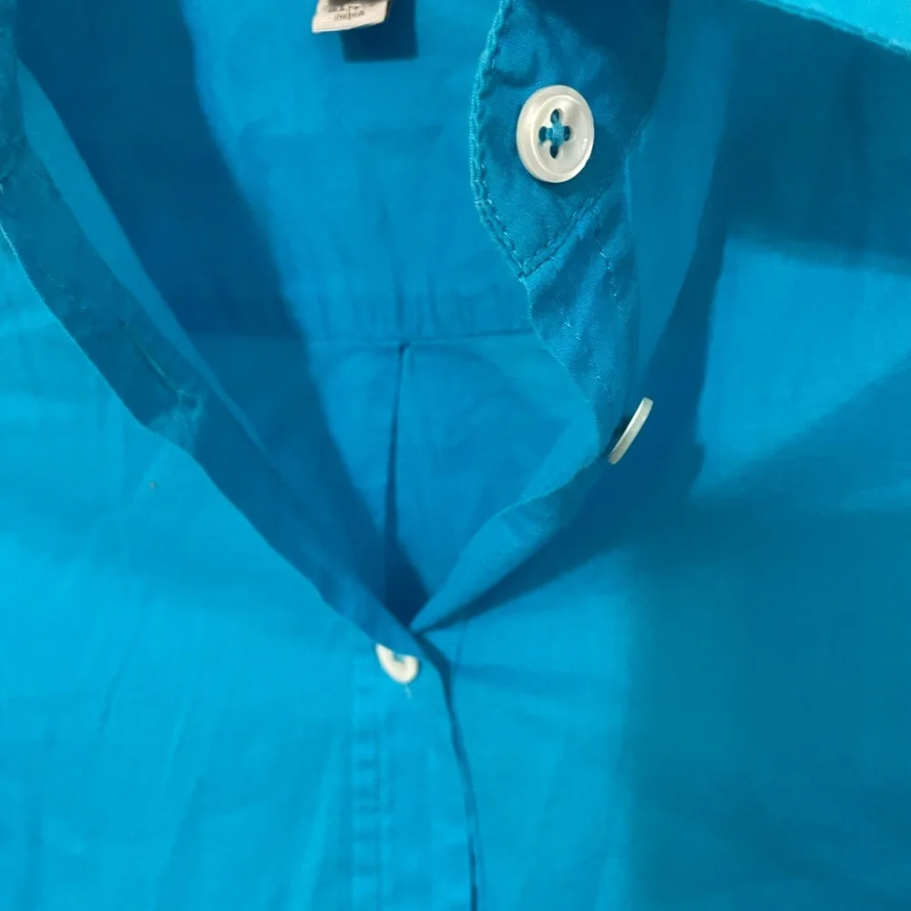 J. Crew pullover long sleeve Aqua Blue Half button up lightweight Blouse 6